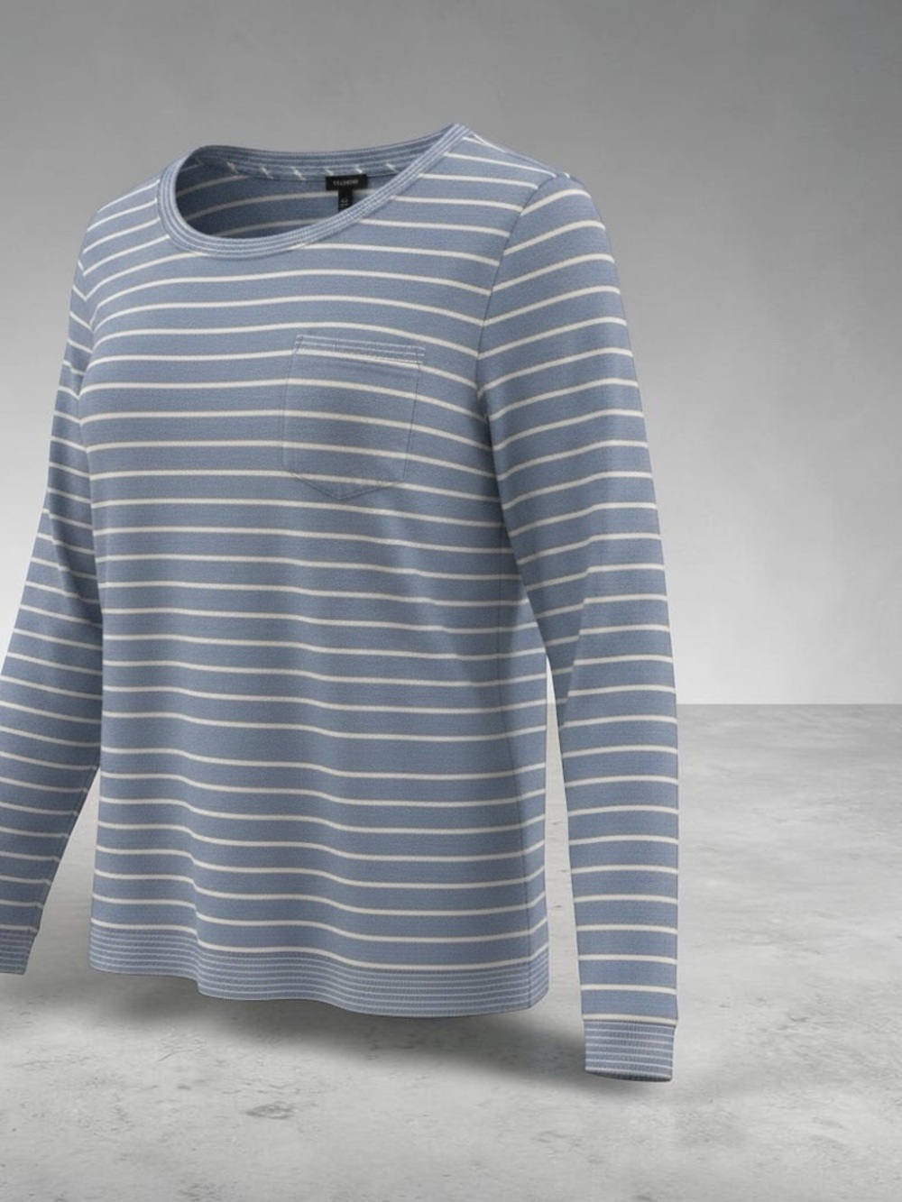 Talbots Women's XL Blue and White Striped Long Sleeve Pocket Tee